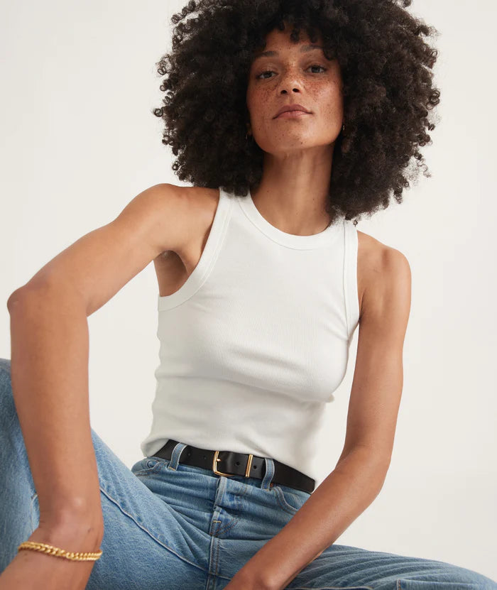 Lexi Rib Sun-In High Neck Crop Tank - black & white