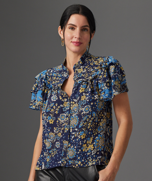Dray Blouse - Blue Anemone