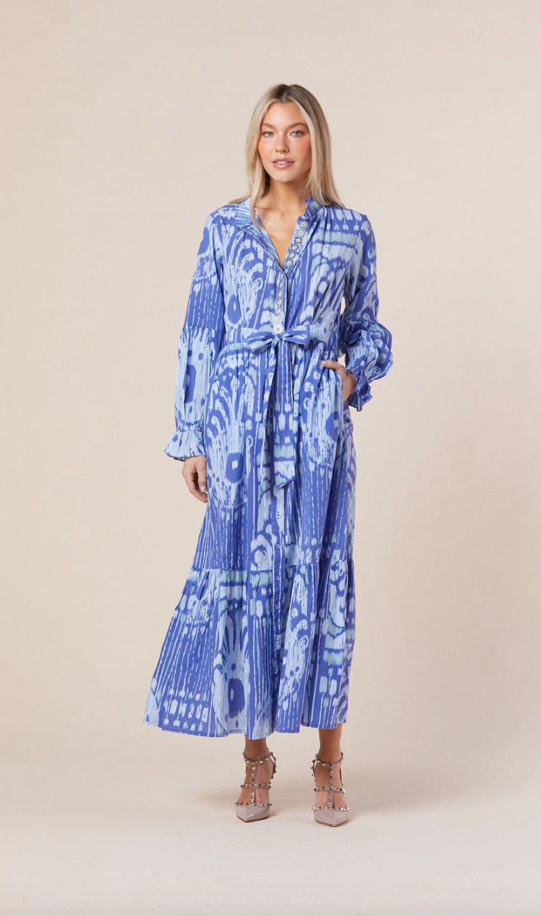 Britt Dress in Blue Moroccan Ikat
