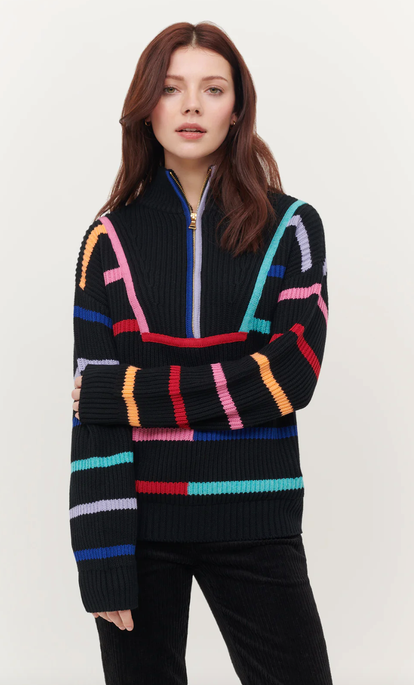 Conner 1/2 Zip Mock Neck Striped Sweater