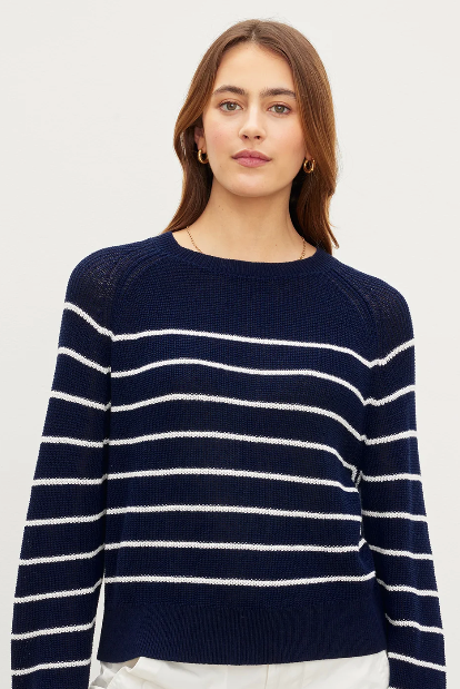 Chayse Striped Crew Neck Sweater- Ink