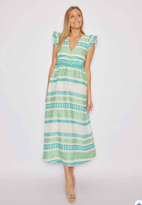 V-Neck Flutter Sleeve Maxi Dress