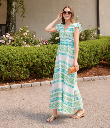 V-Neck Flutter Sleeve Maxi Dress