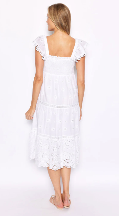 Flutter Sleeve Smocked Midi Dress