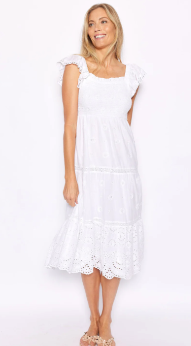 Flutter Sleeve Smocked Midi Dress