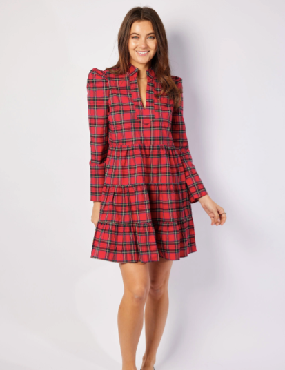 Sail to Sable Red Plaid Long Sleeve Tunic Flare Dress Red TARTAN Plaid / S / H25103 Sail to Sable Red Plaid Long Sleeve Tunic Flare Dress Red TARTAN Plaid / S / H25103