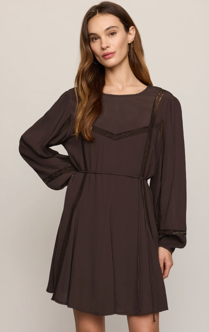 Wilde Long Sleeve Mini Dress. - Cocoa Bean