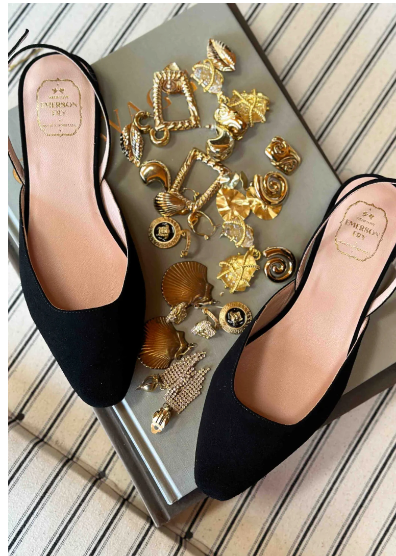 Emerson Fry Slingback Flats - Black Suede