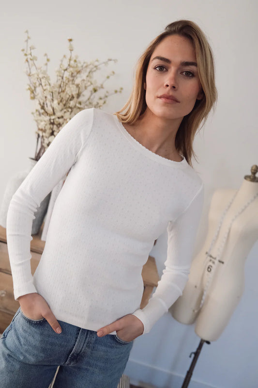 Pointelle Long Sleeve Crew