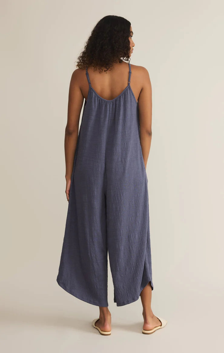 Textured Flared Jumpsuit- Blue