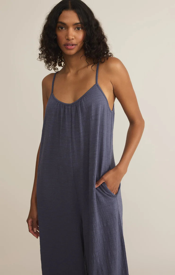 Textured Flared Jumpsuit- Blue