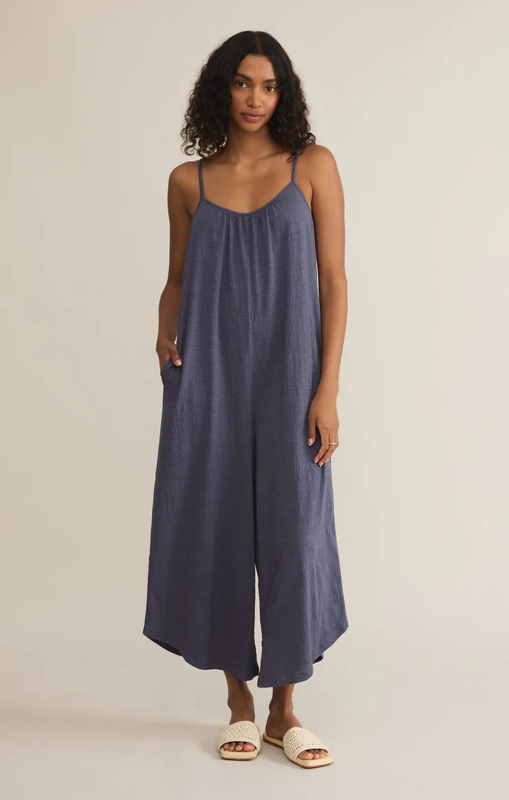 Textured Flared Jumpsuit- Blue