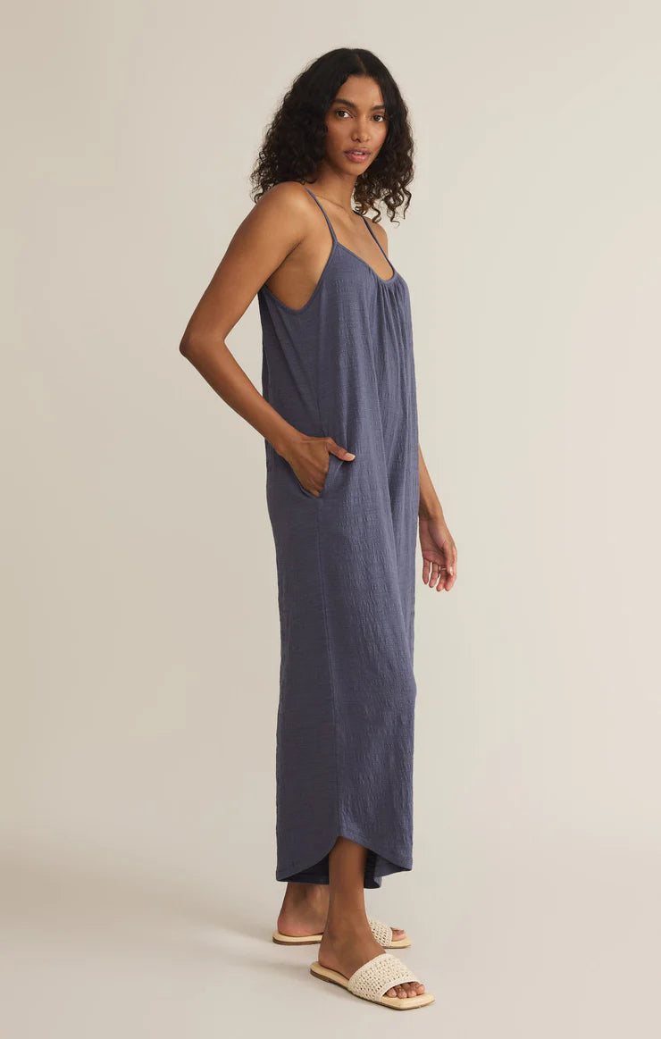 Textured Flared Jumpsuit- Blue
