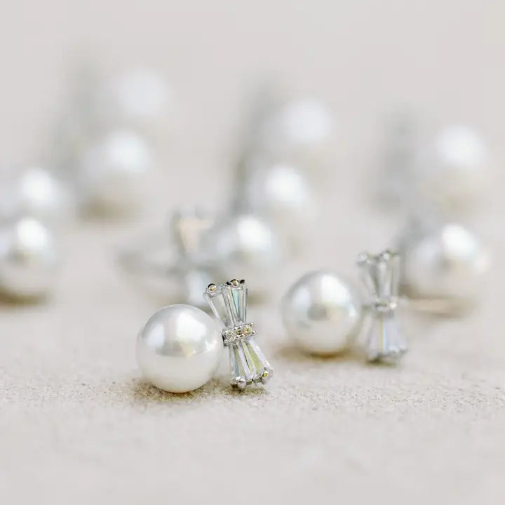 Diamond and Pearl Mini Bow Earrings