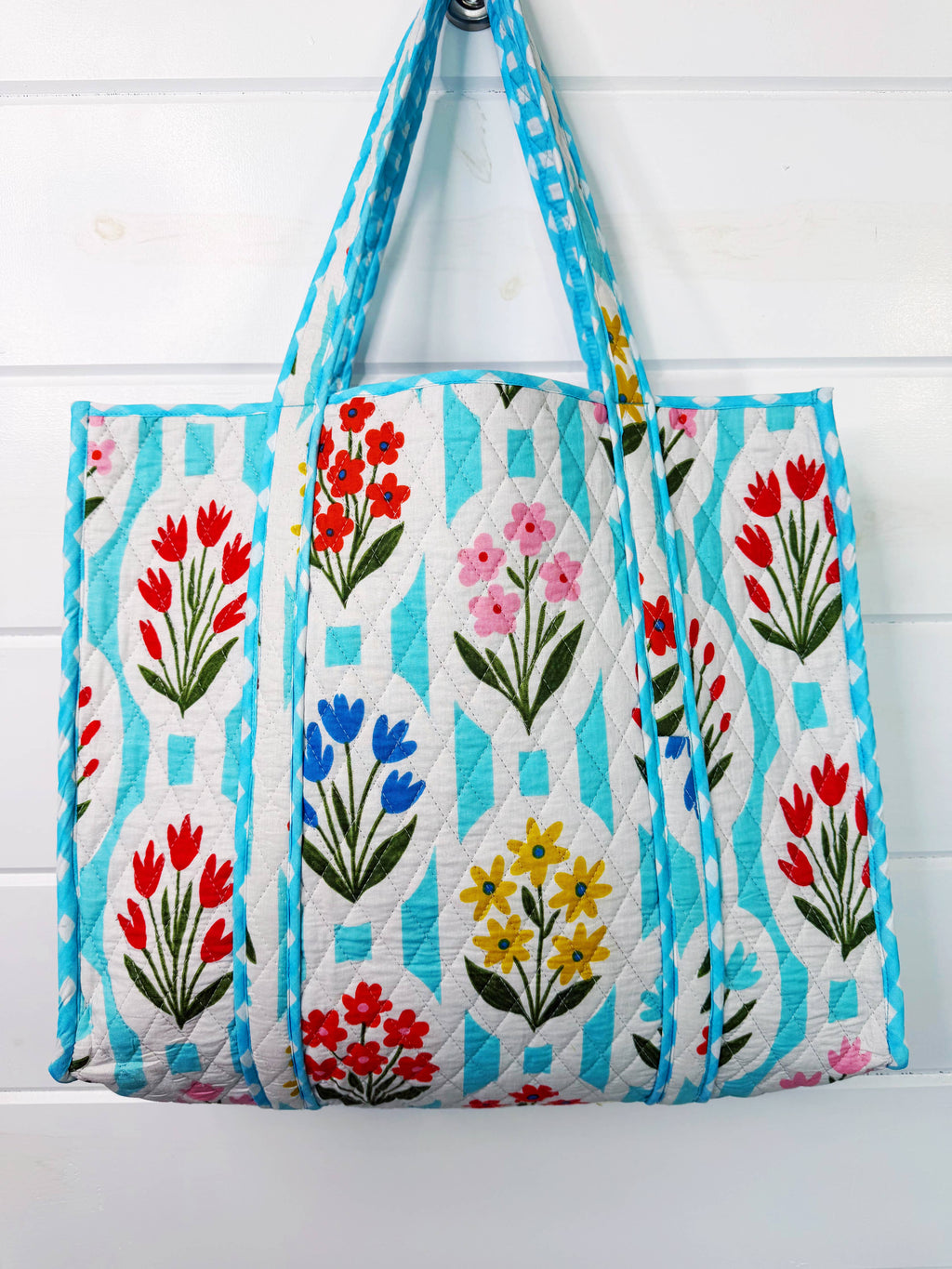 Aqua Garden Party Quilted Tote Bag