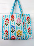 Aqua Garden Party Quilted Tote Bag