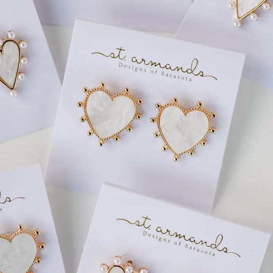 Gold Studded Valentines Heart Earrings