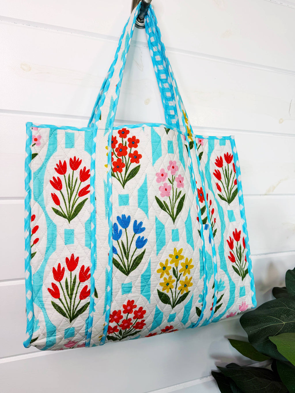Aqua Garden Party Quilted Tote Bag