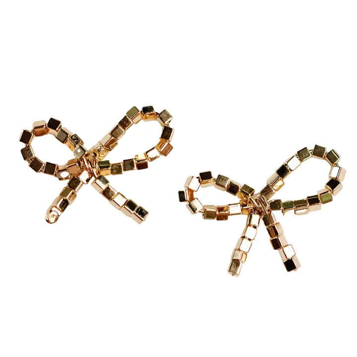 Gold Beaded Bow Earrings