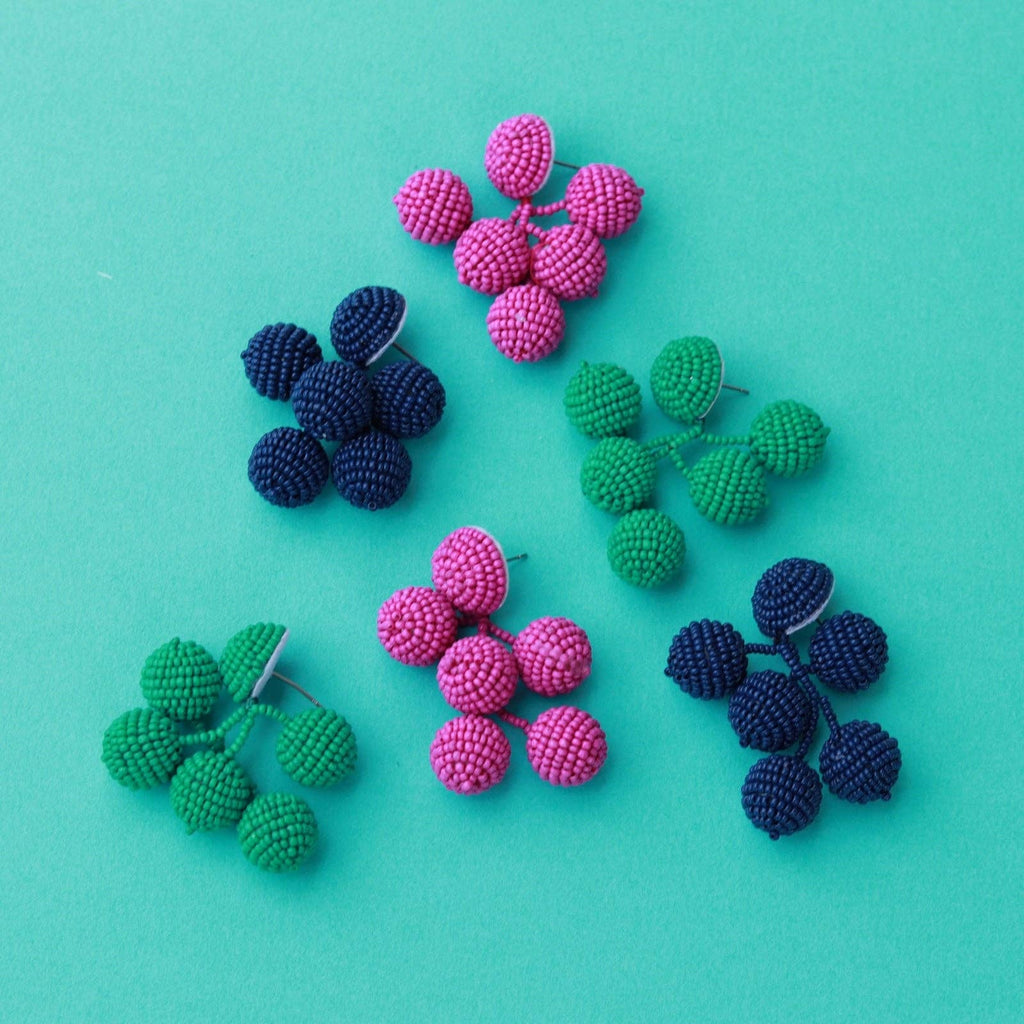 Fuchsia Beaded Bauble Drop Earring