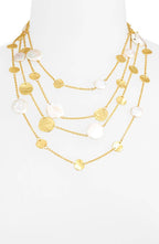 Multi-Strand Coin & Flat Pearl Statement Necklace