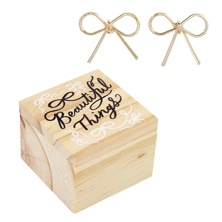 Treasure Box Gold Bow Earrings