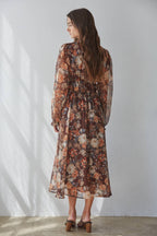 Autumn Floral Long Sleeve Midi Dress