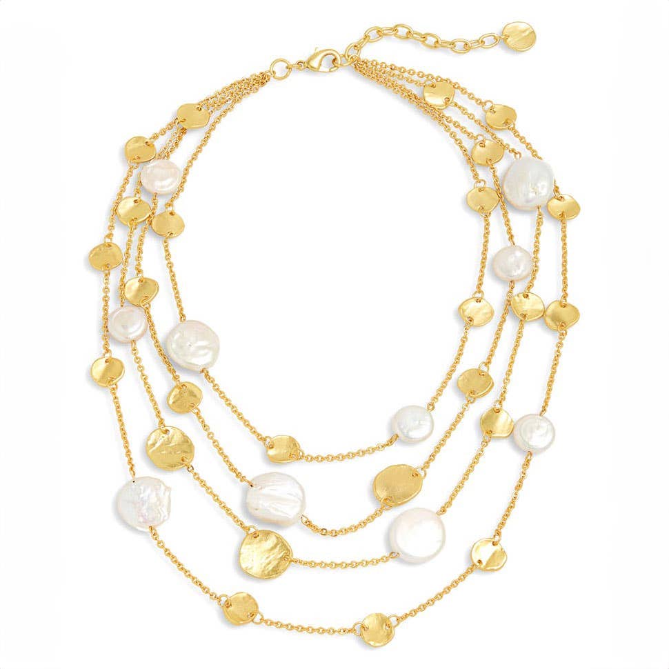 Multi-Strand Coin & Flat Pearl Statement Necklace