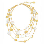 Multi-Strand Coin & Flat Pearl Statement Necklace