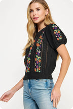 Floral Embroidered Pointelle Knitted Top