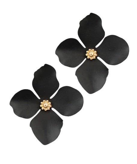 Black Petal Statement Stud Earrings | Flower Stud