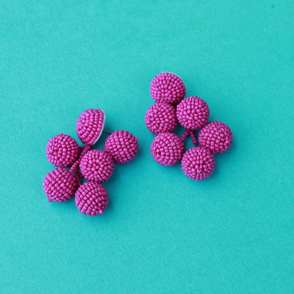 Fuchsia Beaded Bauble Drop Earring