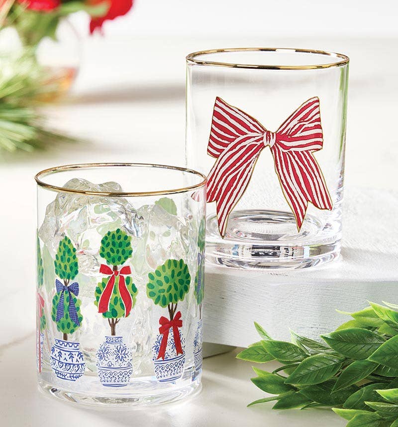 Red Striped Bow Cocktail Glass