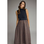Navy & Chocolate Mock Neck Sleeveless Midi Dress