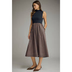 Navy & Chocolate Mock Neck Sleeveless Midi Dress