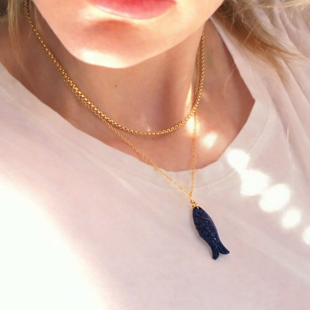 Gemstone Fish Pendant Necklace