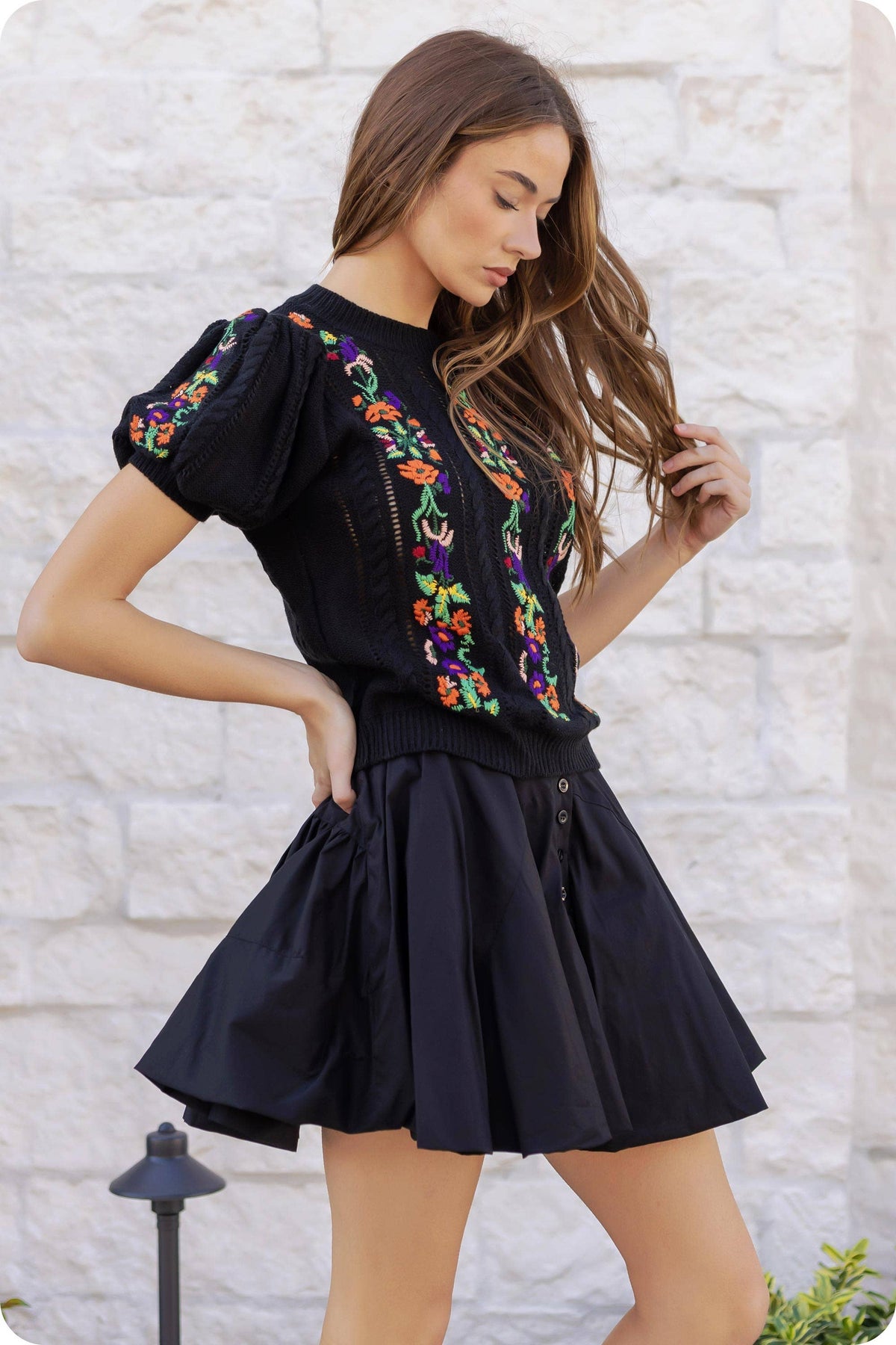 Floral Embroidered Pointelle Knitted Top