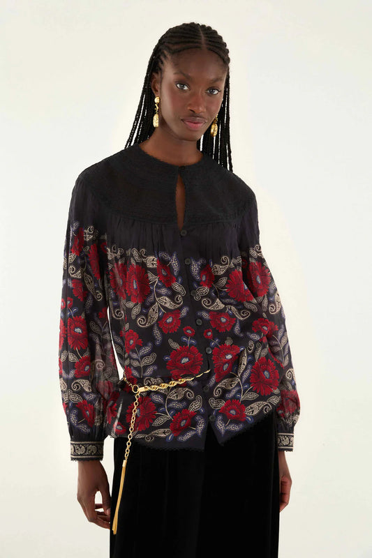 Black Valentina Long Sleeve Blouse