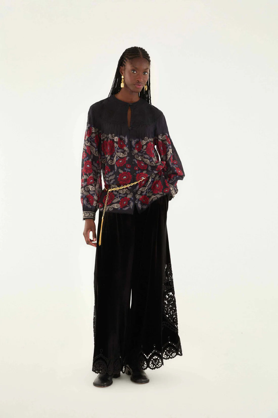 Black Valentina Long Sleeve Blouse
