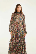 Blurry Tiny Floral Pink Long Sleeve Maxi Dress