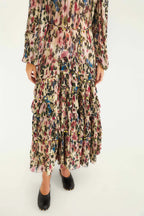 Blurry Tiny Floral Pink Long Sleeve Maxi Dress