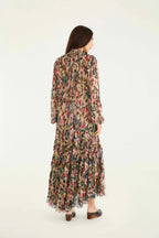 Blurry Tiny Floral Pink Long Sleeve Maxi Dress
