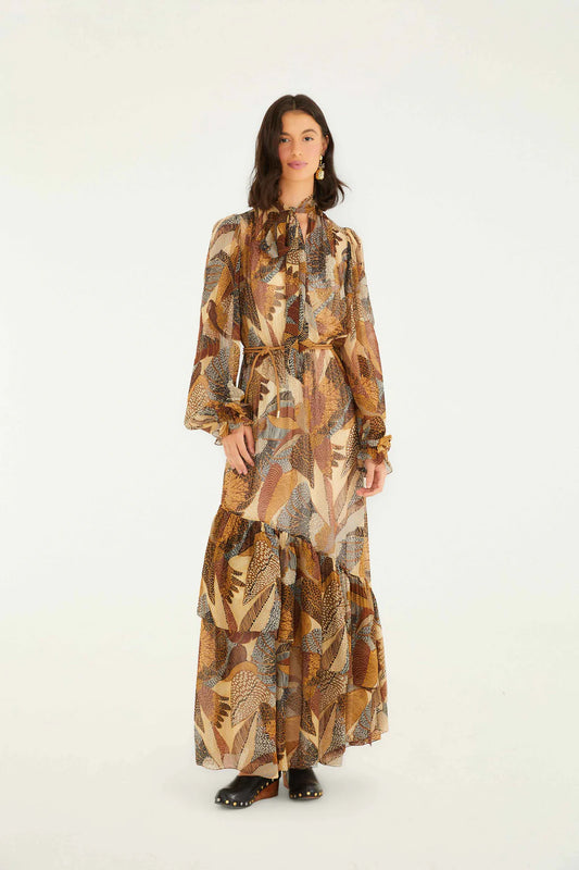 Cream Dotted Macaws Maxi Dress