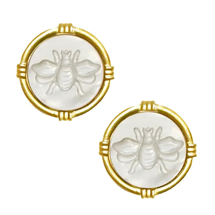 Bee Etched in Genuine Mother of Pearl