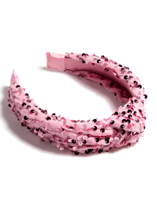 Knotted Sequins Headband - Pink