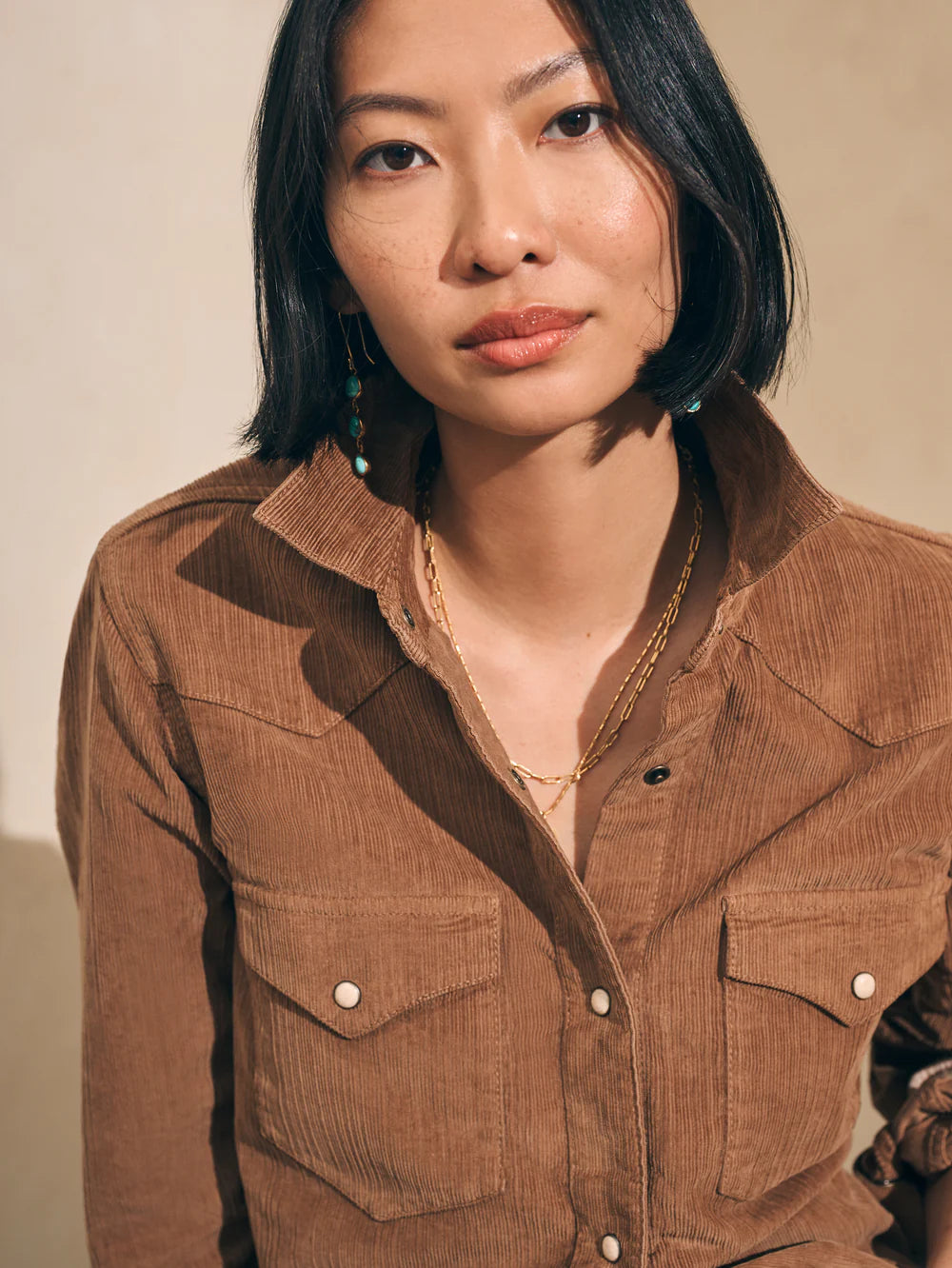 Stretch Cord Western Shirt - Cord Brown