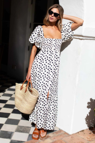 Santiago Dress- Handpainted Dots and Polar Linen