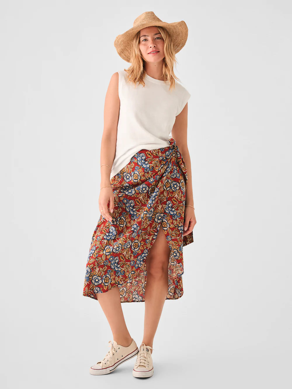 Pacifica Linen Wrap Skirt - Red Desert Bloom