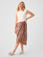 Pacifica Linen Wrap Skirt - Red Desert Bloom