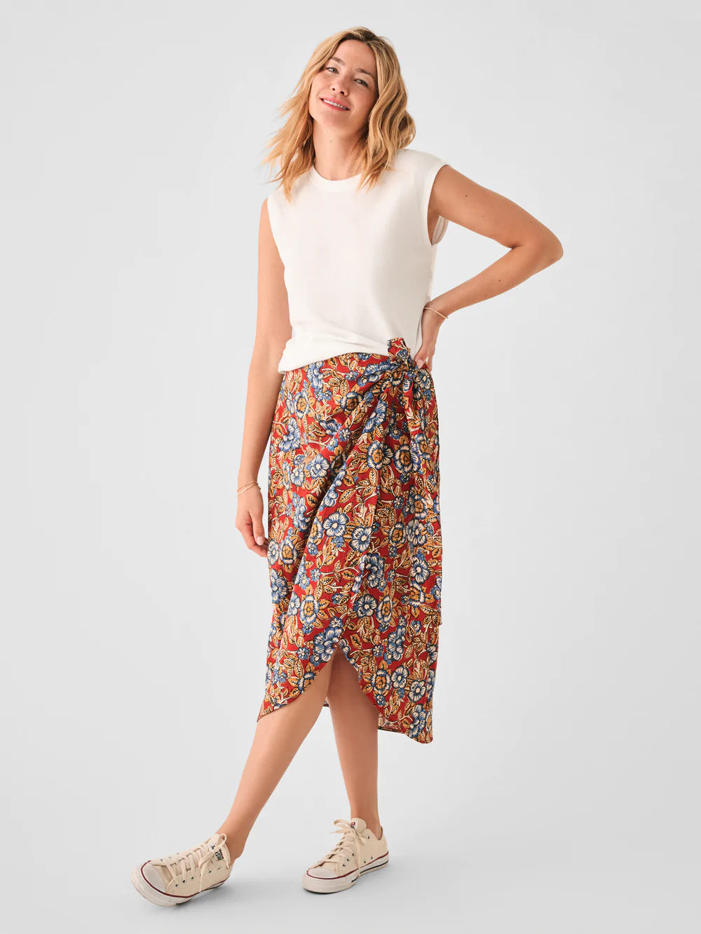 Pacifica Linen Wrap Skirt - Red Desert Bloom